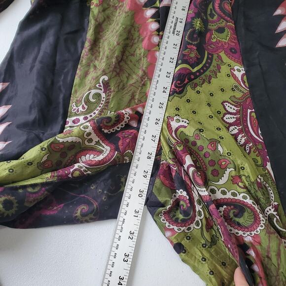 Cenia New York Jumpsuit Womens 10 Green Black Silk Paisley Wide Leg Fairy Whimsy - Picture 5 of 12